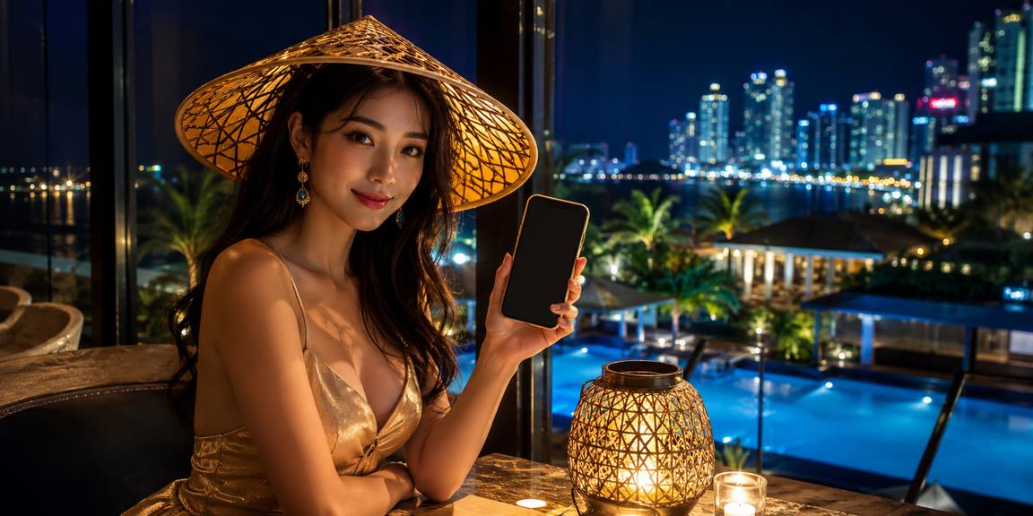 Người chơi Việt Nam đội nón lá sử dụng casino di động